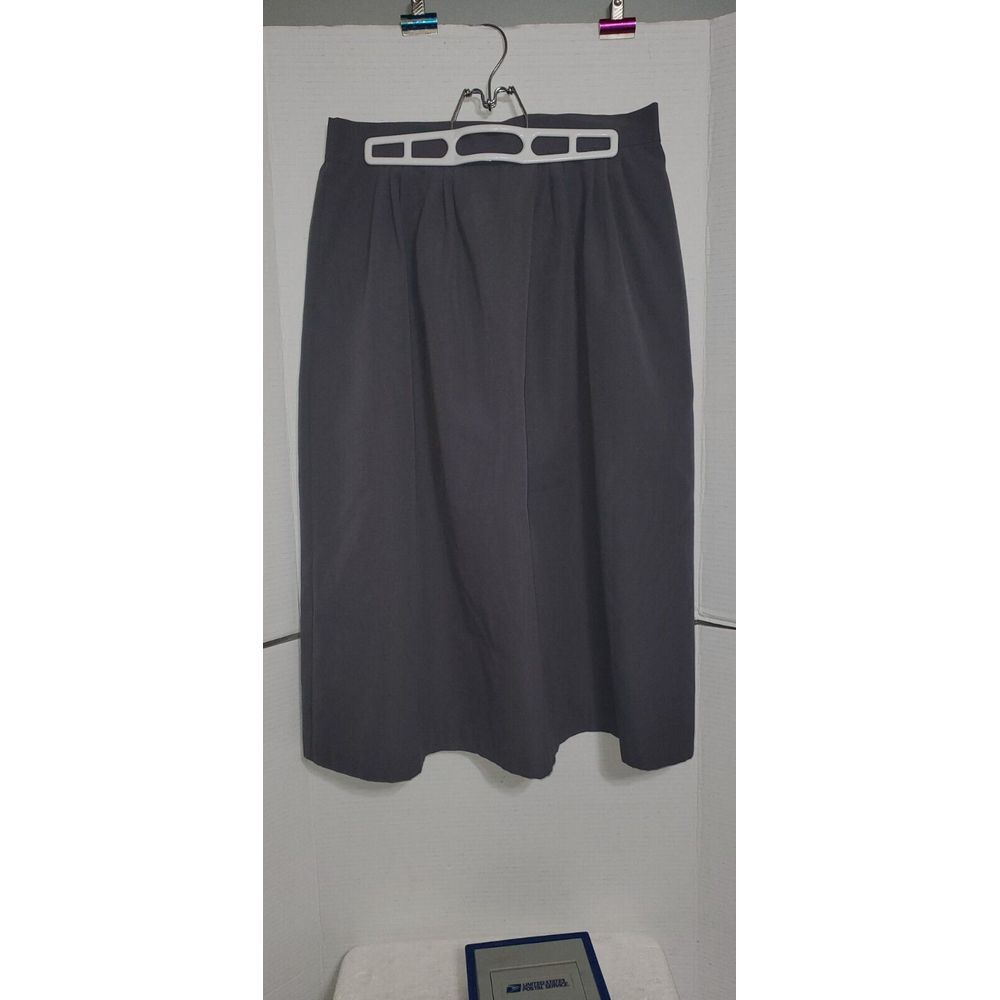 Vintage 80s Julane New York‎ Gray A Line Front Pleat Mid Calf Skirt With Pockets